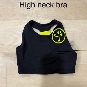 Zumba Fitness Black and Yellow High Neck Sports Bra